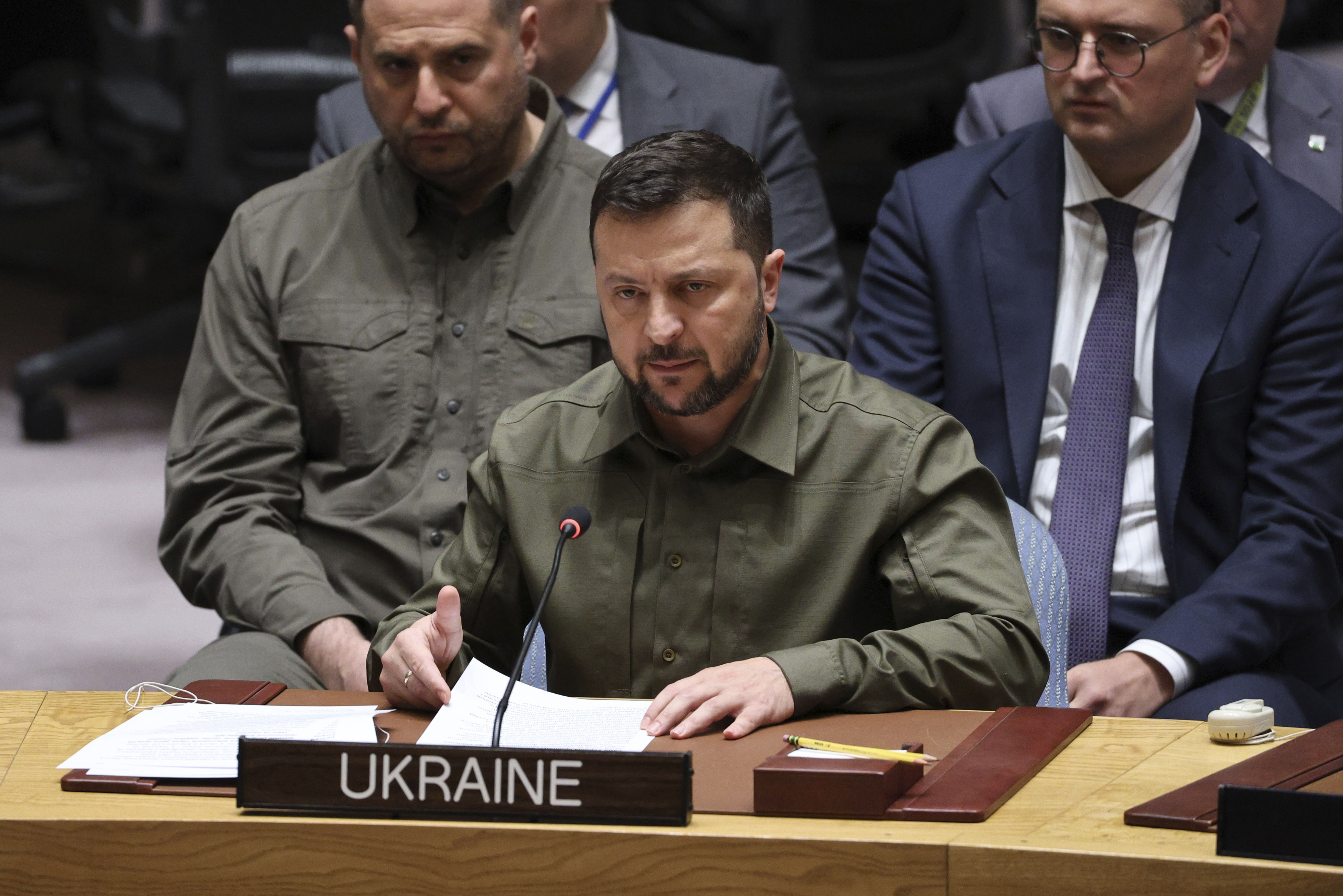 ▲烏克蘭總統澤倫斯基在聯合國大會上，要求剝奪俄羅斯的否決權。（圖／達志影像／美聯社）