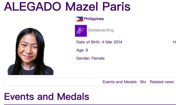▲菲律賓9歲小女將阿萊加多（Mazel Paris Alegado）。（圖／截自亞運官網）