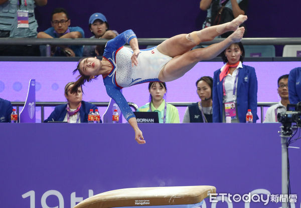 ▲杭州亞運女子體操中華隊吳幸芬於跳馬項目出賽。（圖／記者林敬旻攝）