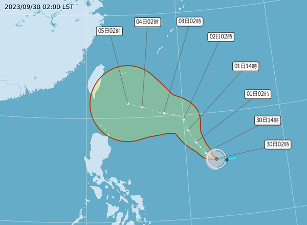 ▲▼氣象署預測小犬颱風最新路徑。（圖／氣象署）