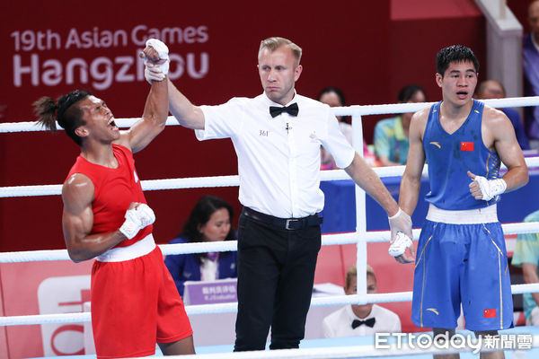 ▲亞運男子拳擊賴主恩晉級四強。（圖／記者林敬旻攝）