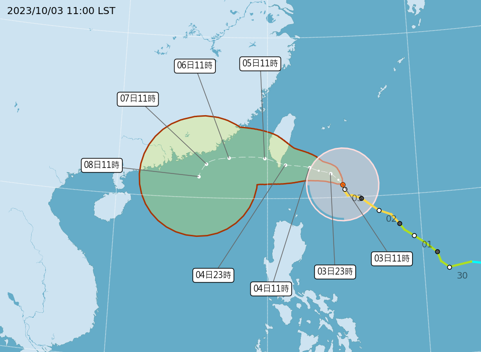 ▲▼氣象署11:30針對小犬颱風發布陸上警報。（圖／氣象署） 