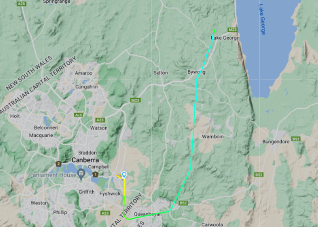▲▼澳洲一架西銳SR22（Cirrus S-R-22）在首都坎培拉近郊墜機。（圖／翻攝flightradar24.com）
