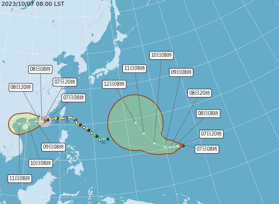 ▲▼熱帶性低氣壓TD17最快今晚生成颱風。（圖／氣象署）