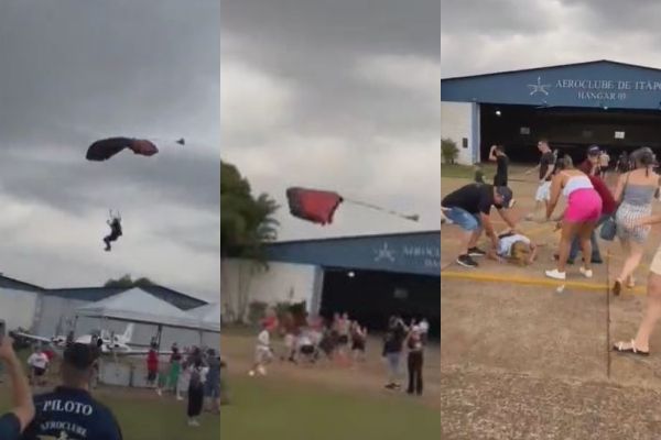 巴西音樂節跳傘員失控，民眾遭踢飛亡。（圖／翻攝自X／@SilvaAdauto）