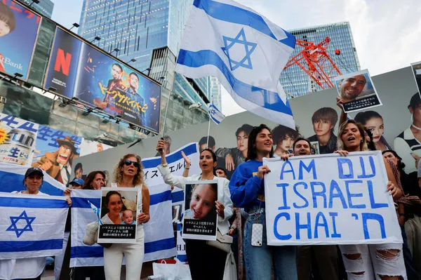 ▲▼以色列人在日本街頭示威遊行。（圖／路透）
