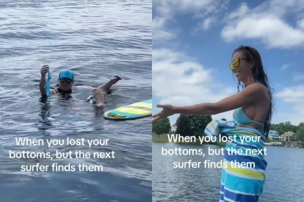 網美衝浪比基尼失守。（圖／翻攝自TikTok、IG／surfergirl.11）