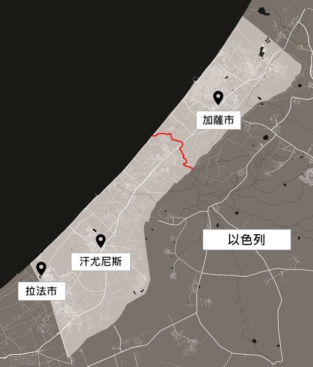 ▲▼以色列要求加薩北部居民撤至瓦迪加扎河（紅線）以南地區。（圖／ETtoday國際中心製）