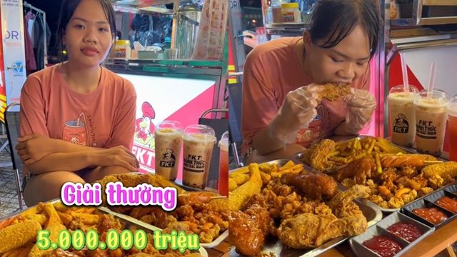 ▲▼越南一名女孩參加當地速食餐廳的大胃王比賽，在55分鐘內完食。（圖／翻攝自Tiktok）