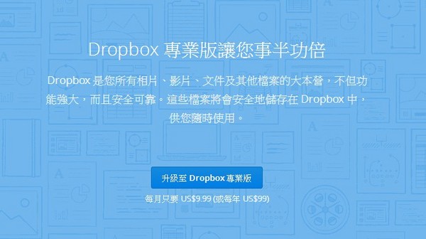 Dropbox 年繳99美金 升級 1TB 專業版