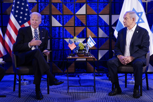 ▲▼美國總統拜登與以色列總理納坦雅胡（Benjamin Netanyahu）舉行聯合記者會。（圖／達志影像／美聯社）