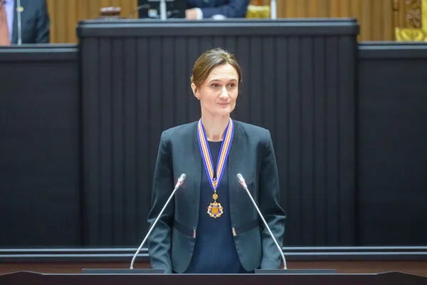 ▲立陶宛國會議長希米利特（Viktorija Čmilytė-Nielsen）24日在立法院發表演說。（圖／立法院提供）
