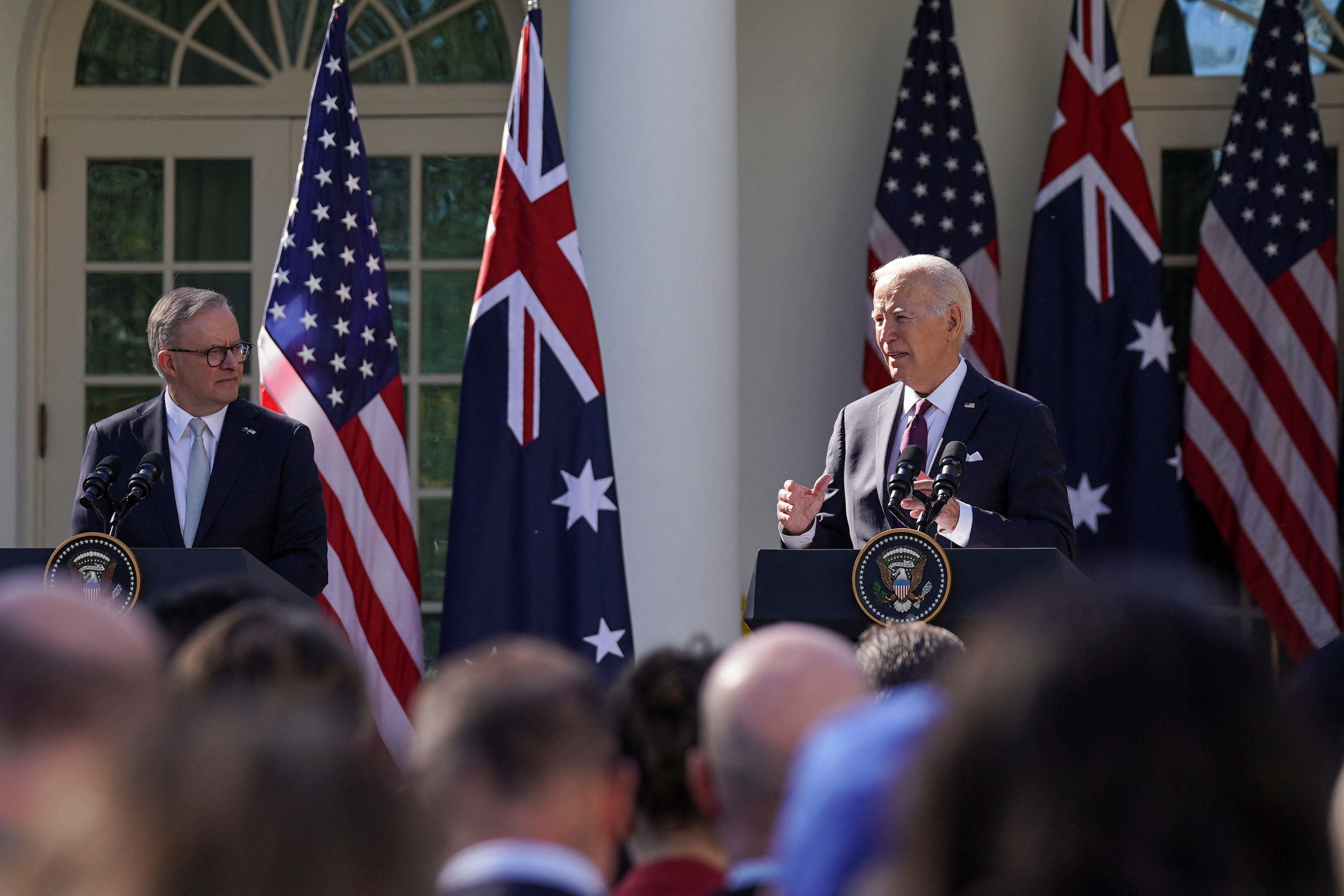 ▲美國總統拜登與澳洲總理艾班尼斯舉行雙邊會談。（圖／路透）
