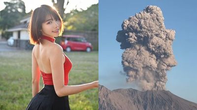 林明禎遊日穿超辣　拍美照「背後火山正爆發」！網歪樓：太正