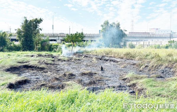 ▲國道2號南桃園交流道旁今天上午發生雜草火警，桃園市消防局搶救30分鐘後完成撲滅。（圖／記者沈繼昌翻攝）