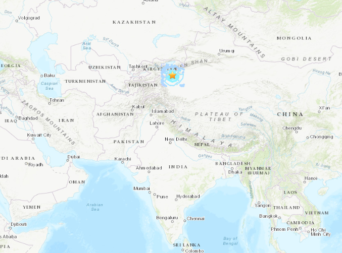 ▲新疆有感地震。（圖／翻攝USGS）