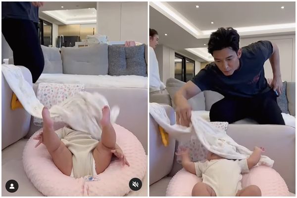 ▲王家梁拍影片時用薄被蓋在寶寶臉上約3秒，引起網友爭議。（圖／翻攝自Instagram／chialiangwang）