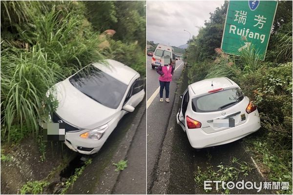 ▲▼瑞芳台62女駕車自撞。（圖／記者郭世賢翻攝）