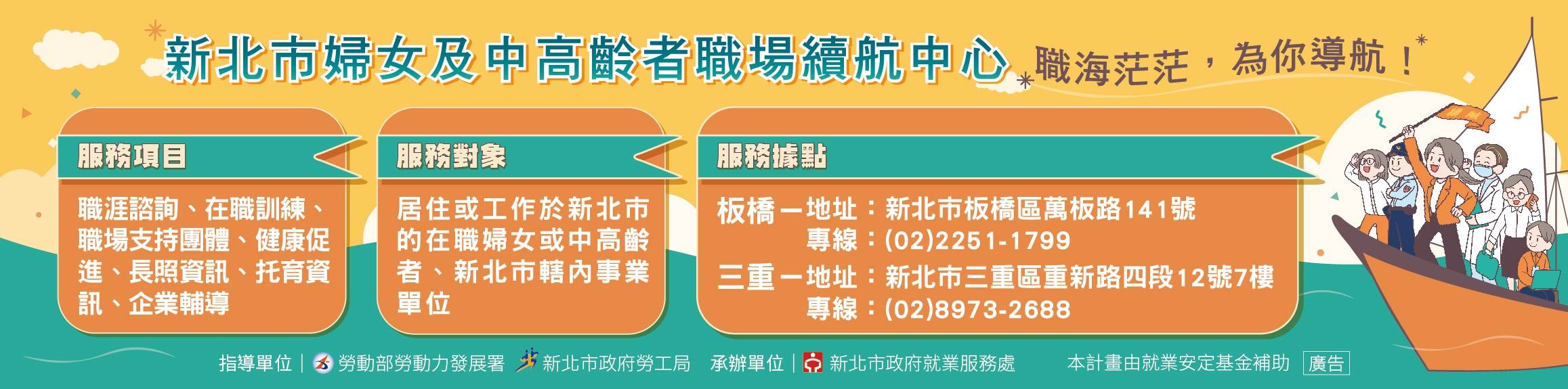 ▲▼新北市婦女及中高齡者職場續航中心,三重,職涯諮詢,長期照護,托育,企業輔導。（圖／新北市續航中心提供）