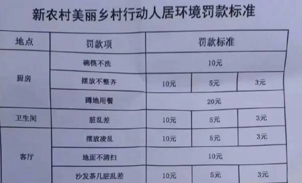 ▲四川涼山州普格縣轄的鄉鎮祭出「罰款清單」，要求民眾注意居家衛生。（圖／翻攝大河報）