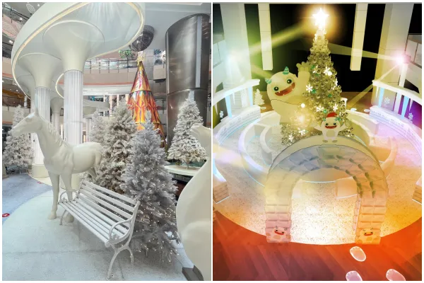 ▲大江購物中心今年以「聖誕耀快樂」為主題，打造一座以優雅的白雪之城。（圖／大江購物中心提供）