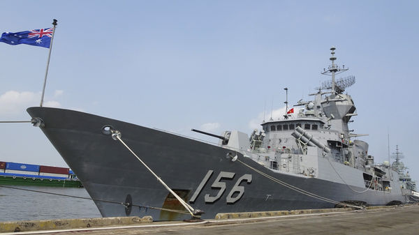▲▼2018年4月，澳洲遠程護衛艦「土烏巴艦」（HMAS Toowoomba）停靠在越南胡志明市西貢港。（圖／達志影像／美聯社）
