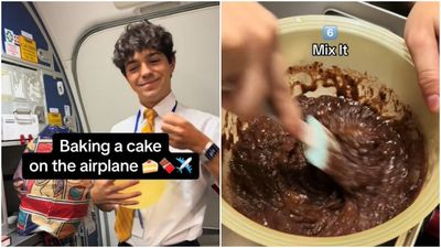 空服員拿材料「飛機上烤蛋糕」　與同事淺嚐笑翻！網樂：何時上桌