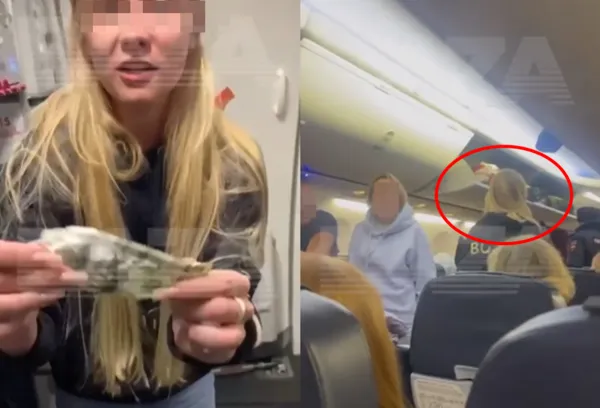 女突然脫陌生男褲子在「機艙內咬咬」　男放棄抵抗機上乘客嗨爆。（圖／翻攝自俄羅斯媒體）