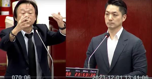 ▲▼民進黨立委參選人、台北市議員王世堅送台北市長蔣萬安倒數鐘。（圖／翻攝自台北市議會直播）