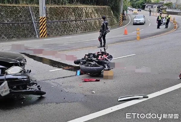 ▲台3線苗栗三灣路段大重機騎士過彎撞對向自小客車，騎士傷重不治。（圖／記者蔡文淵翻攝）