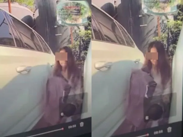 ▲▼停車超歪被糾正！她「表情猙獰」偷刮特斯拉　車主看影片笑出來。（圖／翻攝爆廢1公社）