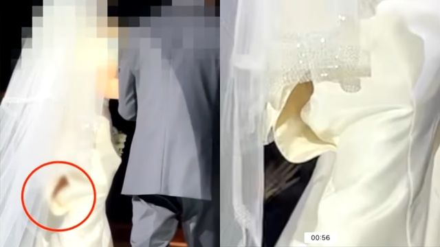 ▲▼南韓一名新娘走紅毯時，沒有發現婚紗破裂。（圖／翻攝自YouTube／JTBC News）