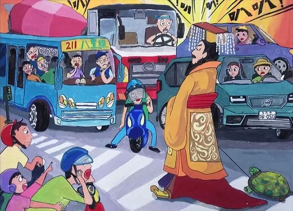 桃園東興國中學生創作的《帝王條款》畫作引起各界討論。（翻攝自臉書）
