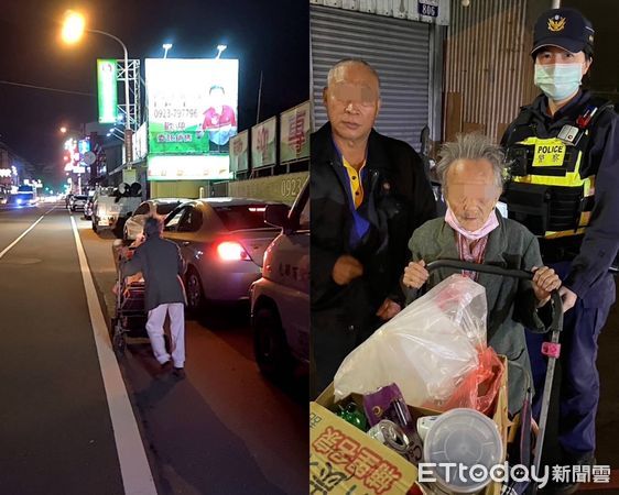 ▲▼102歲超勇阿嬤撿回收狂走3公里！天一黑迷路　警陪走大街護駕。（圖／記者許權毅翻攝）