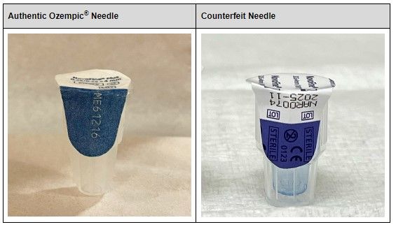 ▲▼美國食品藥物管理局（FDA）查獲數千單位假冒的胰妥讚（Ozempic），圖左為正品注射劑針頭，圖右為仿造針頭。（圖／取自fda.gov）