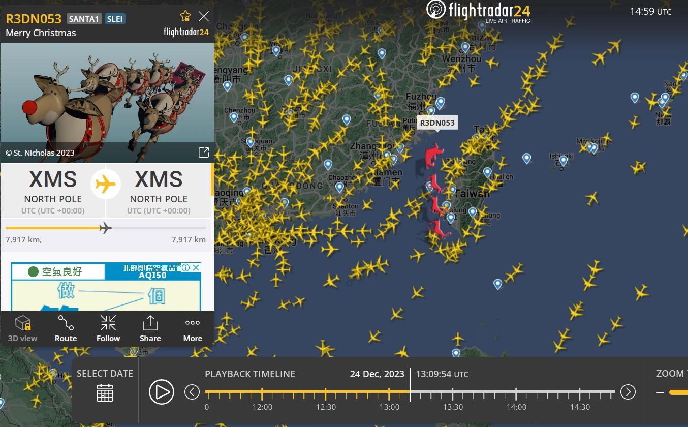 ▲▼聖誕老人。（圖／翻攝自flightradar24）