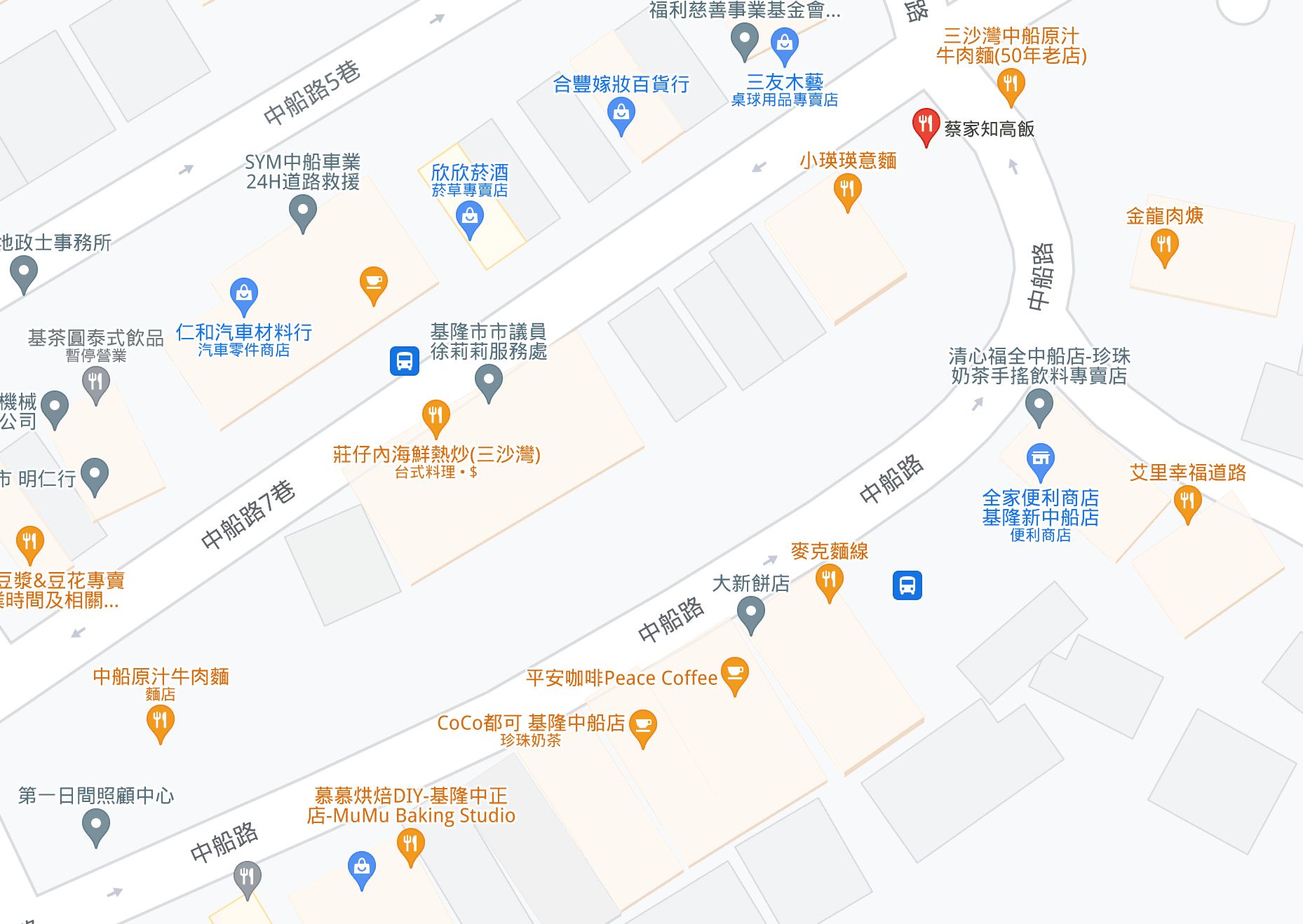 ▲基隆中船路堪稱美食一條街，短短350公尺，聚集超過10家Google評價4顆星以上美食。（圖／翻攝自Google Map）