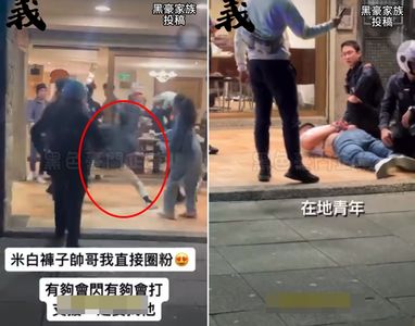 店外視角曝！留學生暴打刺青哥「反擊拳0.5秒KO」　警站一旁看傻