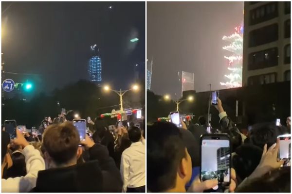 一群人錯認台北101大樓，直到煙火施放才察覺。。（翻攝自臉書社團「爆廢1公社」）
