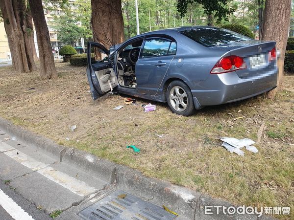 ▲高雄男駕車衝上分隔島，自撞路樹命危             。（圖／記者吳奕靖翻攝）