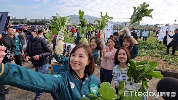 ▲六都美女議員今齊聚草屯鎮拔蘿蔔，力挺立委候選人蔡銘軒進國會。（圖／蔡銘軒競選團隊提供）