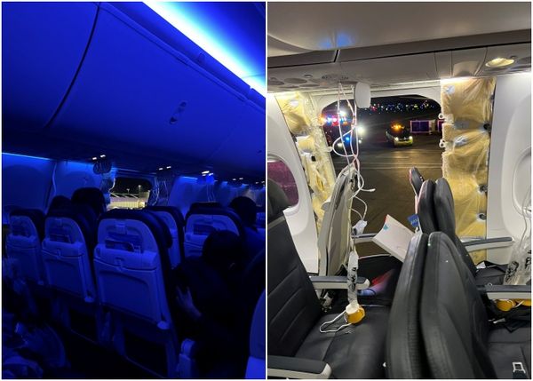 ▲▼美國阿拉斯加航空公司1架波音737 MAX 9班機最近飛行時，機上1扇窗戶與大塊機身遭吹走，被迫緊急降落。（圖／路透）