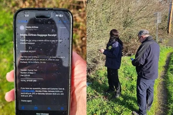 ▲▼貝茲意外撿獲一部疑似從阿拉斯加航空掉下的iPhone。（圖／翻攝自X）