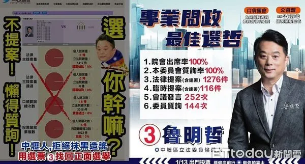 ▲黑函抹黑魯明哲在立院出席全數歸零，「選你幹嘛」。（圖／魯明哲競選總部提供）