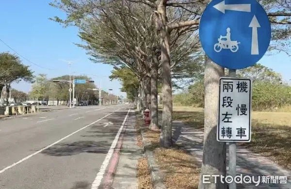 ▲雲林高鐵重劃區一路口之機車待轉區標誌不清，令民眾疑惑到底該不該待轉。（圖／記者蔡佩旻翻攝）