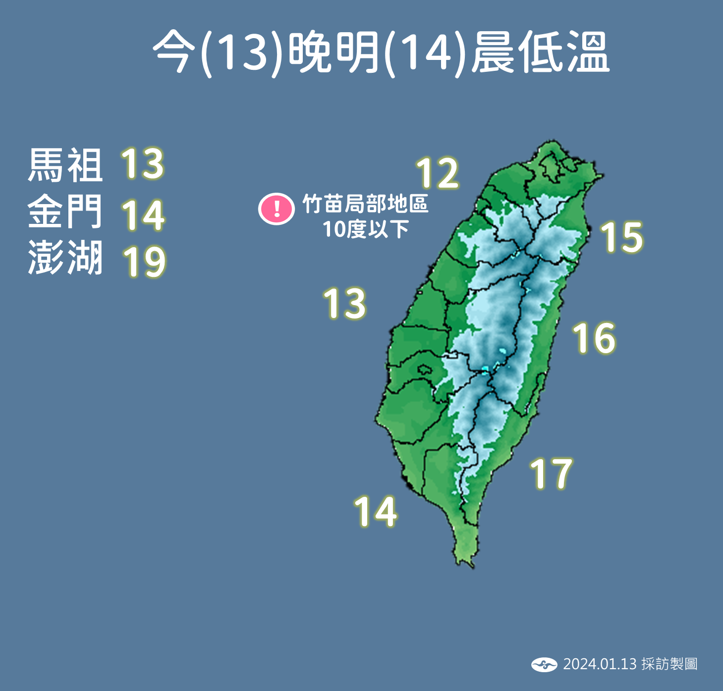 ▲▼氣象署1/13說明未來一周天氣。（圖／氣象署）