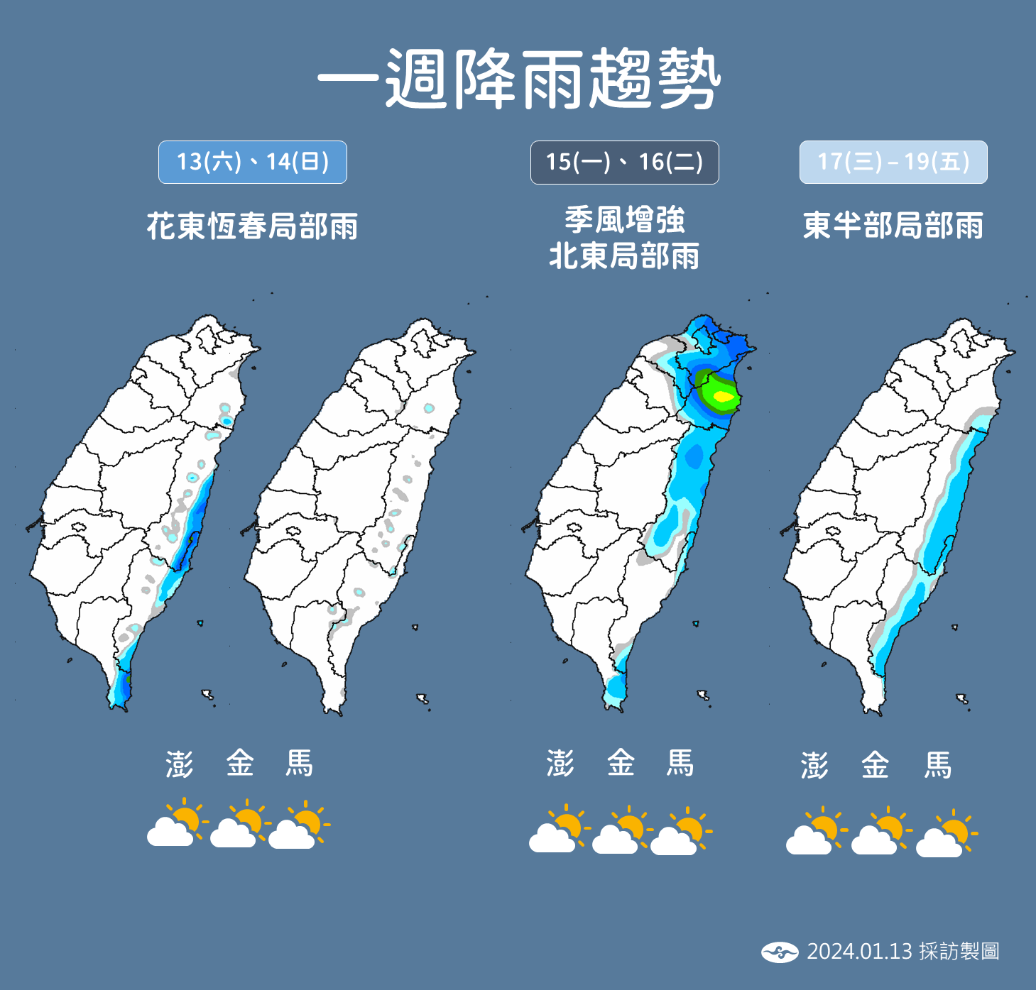 ▲▼氣象署1/13說明未來一周天氣。（圖／氣象署）