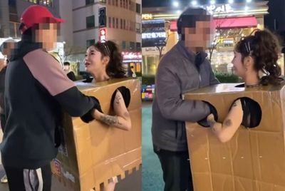 引誘路人摸雪乳！韓AV網美全裸「套紙箱」上街　再度遭法院判刑