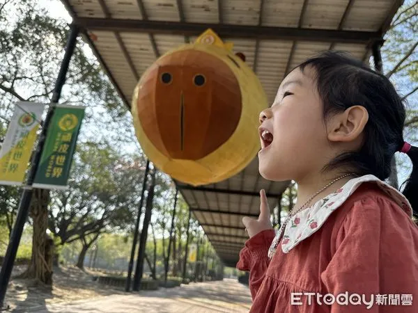 ▲台南頑皮世界動物園打造了一座「全球最大水豚燈籠」。這座巨型燈籠長、寬、高各3米，活靈活現的呆萌表情非常吸睛，立刻成為許多遊客拍照打卡的新景點。（圖／記者林東良翻攝，下同）