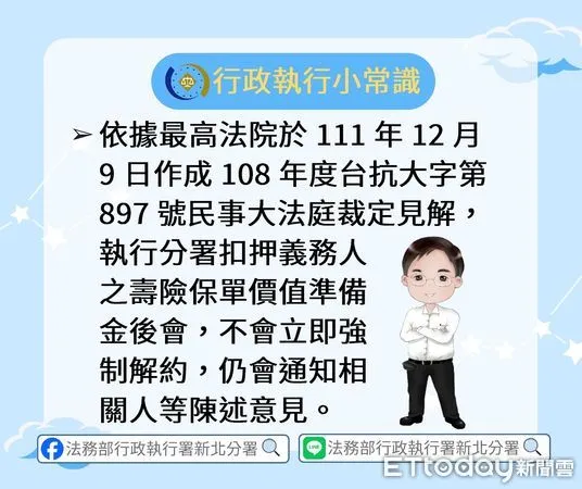 ▲▼行政執行署新北分署追討拒做酒測罰單18萬元，扣押當事人壽險保單價值準備金準備強制執行。（圖／新北分署提供）